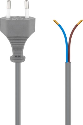 Kábel sieťový 230V, 2pin vidlica (CEE7/16) priama - dutinky, 1.5m, 0.75mm², 2.5A, surový, sivý