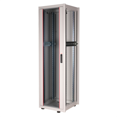 19" Rack na podlahu 42U, 2010x600x600mm (HxWxD), BASIC, sklenené dvere, sivý