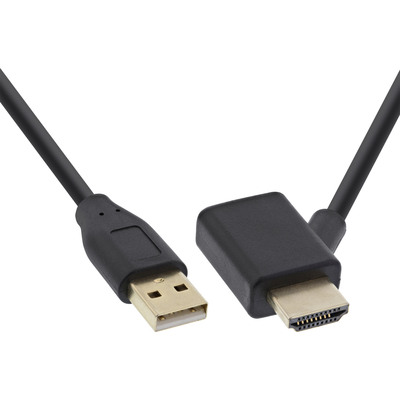 Adaptér HDMI M/F, Power Injector (USB), dodatočné napájanie, 4K@30Hz, 0.5m, čierny, pozl. kon.