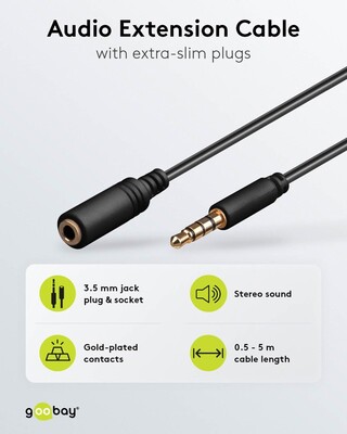 Kábel 3.5mm 4pin audio M/F predlžovací 2m, čierny, pozl. konektor
