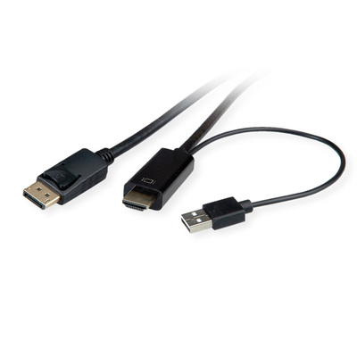 Kábel HDMI na DisplayPort M/M 3m, jednosmerný, 4K@60Hz, 21.6Gbit/s, USB napájanie, čierny, aktívny