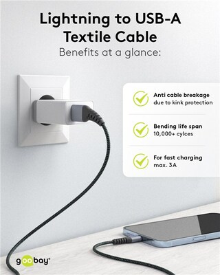 Kábel USB "Lightning" pre Apple, 1m, High Speed, čierny/sivý
