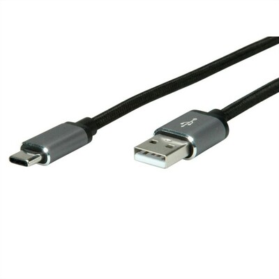 Kábel USB 2.0 AM/CM (3.1 Typ C) 3m, High Speed, čierno-strieborný, kovové krytky