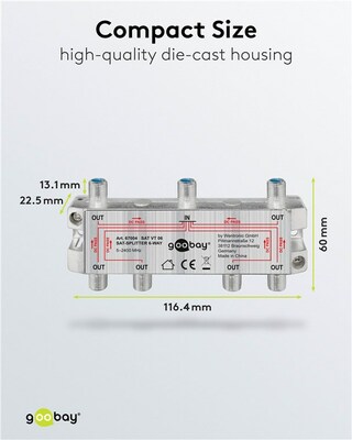 Rozbočovač / distribútor TV a SAT signálu, 1IN/6OUT, 5-2400 Mhz, F-konektor