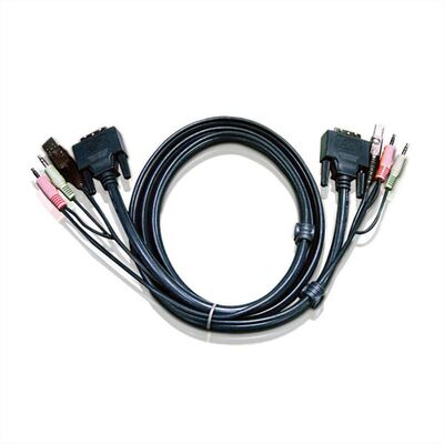 Sada káblov pre KVM DVI-I M/M, USB-A M, USB-B M, 4x 3.5mm jack Audio, 3m, Single Link