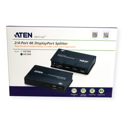 Video distribútor/splitter/hub DisplayPort 1.2 1IN/4OUT, 21.6 Gbps, MST, 4K@60Hz, ext. adaptér