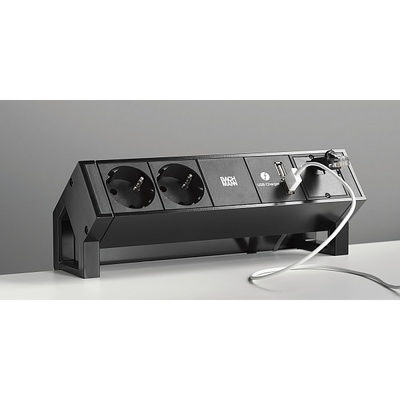 DESK2 2xUTE 230V, 1xCustom, nabíjačka (USB C, 30W), 0.2m kábel 1.5mm², GST18, biely/čierny