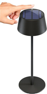 Solárna stolná LED lampa, 150lm, vonkajšia IP44, nabíjacia 1800mAh, teplá biela 3000K, farba čierna