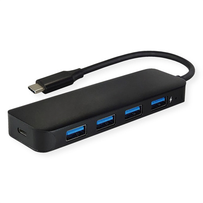 Hub USB 3.2 Gen.1 Typ C, 4 Port, 4xUSB3.0A , 1xUSB Micro-B(napájanie), 10cm, čierna, s ext.adapterom