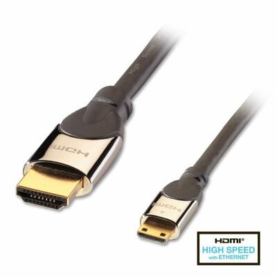 Kábel HDMI/HDMI mini M/M 1m, Ultra High Speed+Eth, 4K@60Hz, HDMI 2.0,G pozl. kon., sivý, Cromo