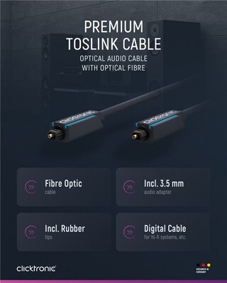 Kábel Toslink audio optický SPDIF prepojovací M/M 1m, ø6.0mm, modrý, ClickTronic