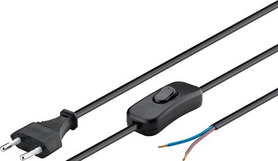 Kábel sieťový 230V, 2pin vidlica (CEE7/16) priama - dutinky, 1.5m, 0.75mm², 2.5A, vypínač, čierny