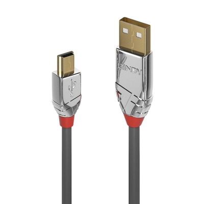 Kábel USB 2.0 A-MINI-B 5pin M/M 5m, High Speed, sivý, Cromo Line, pozl. kon