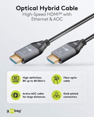 Kábel HDMI M/M 20m, Ultra High Speed+Eth, 8K@60Hz, HDMI 2.1, 48G, pozl. kon.,čierny, aktívny,optický