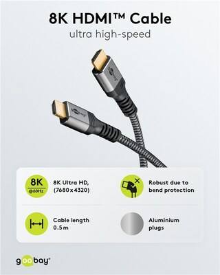 Kábel HDMI M/M 5m, Ultra High Speed+Eth, 8K@60Hz, HDMI 2.1, 48G, G pozl. konektor, čierny/sivý