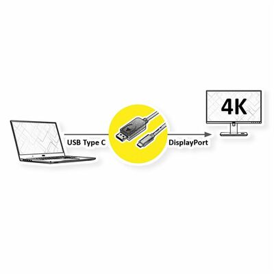 Kábel USB 3.1 Typ C na DisplayPort M/M 1m, 4K@60Hz UHD, čierny