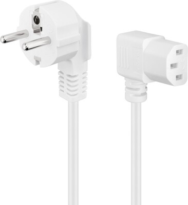 Kábel sieťový 230V, vidlica (CEE7/7) lomená - C13 zahnutý (doprava), 5m, 1.00mm², 10A, biely