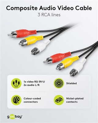 Kábel Cinch 3x AV M/M 10m, čierny