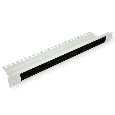 19" Panel vyväzovací, organizér, prechodka s kefkami a podperou, 1U, kovový, sivá