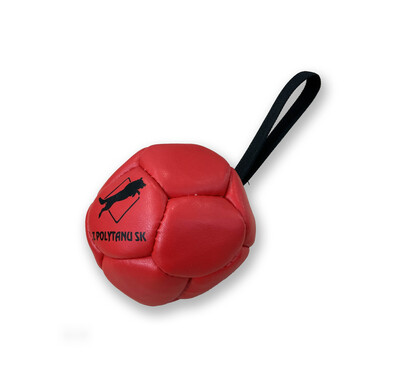 Lopta FUN "futbalová" s priemerom 8cm, s uškom, ekokoža, červená