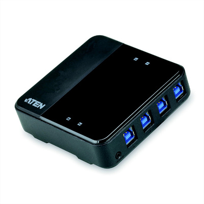 Prepínač USB 3.2 Gen 1, 4PC/4 zariadenia, manuálny, prepínanie tlačidlom, čierny