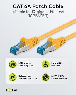 S/FTP (PiMF) Patchkábel LSOH 0.5m cat.6a, žltý, Cu