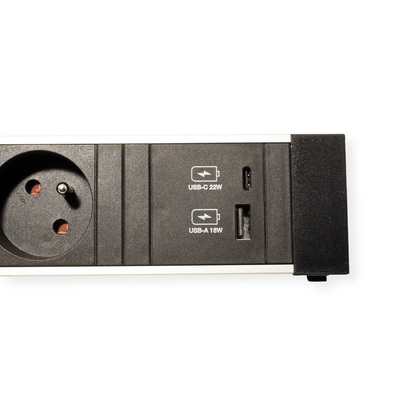 Power Frame 3xUTE 230V, nabíjačka (USB A + USB C), 0.2m kábel 1.5mm², GST18, hliník/čierny