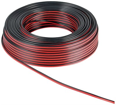 Reproduktorový kábel audio 2x1.5mm², 25m, meď, OFC (99,9% oxygen-free copper), červeno/čierny