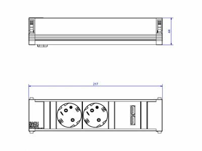 CONI 2xSCHUKO zásuvka 230V, nabíjačka (2xUSB A), 0.2m kábel 1.5 mm², GST18, hliník/čierny