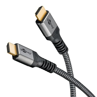Kábel HDMI M/M 2m, Ultra High Speed+Eth, 8K@60Hz, HDMI 2.1, 48G, G pozl. konektor, čierny/sivý