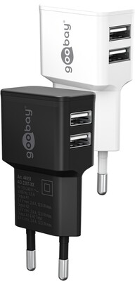 Nabíjačka USB 230V 2port, 2xUSB A, 2.4A, 12W, čierna
