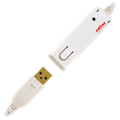 Kábel USB 2.0 A-A M/F 12m, High Speed, predlžovací, biely, aktívny