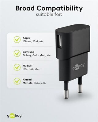 Nabíjačka USB 230V 1port, 1xUSB A, 1A, 5W, čierna