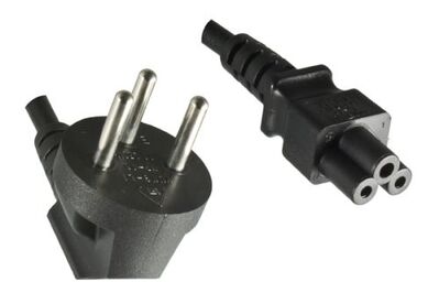 Kábel sieťový 230V pre notebook, vidlica (SI-32) Izrael lomená - C5, 1.8m, 0.75mm², 2.5A, čierny