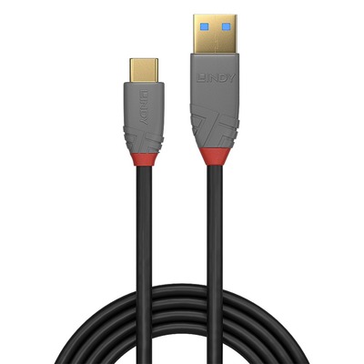 Kábel USB 3.2 Gen 2, AM/CM Typ C 1.5m, 10Gbps, max. 15w 5V3A, Anthra Line, čierny, pozl. konektor