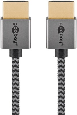 Kábel HDMI M/M 0.5m, Ultra High Speed+Eth, 8K@60Hz, HDMI 2.1, 48G, pozl. konektor, čierny/sivý, Slim