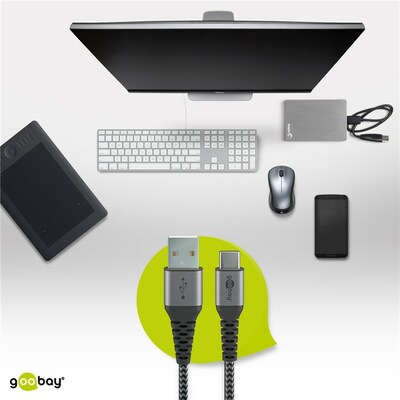 Kábel USB 2.0 AM/CM Typ C 1m, High Speed, Power Delivery 60w 20V3A, čierny/sivý
