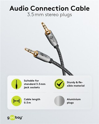 Kábel 3,5mm stereo jack M/M 1m čierny/sivý, pozl. konektor