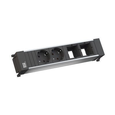 Power Frame 2xSCHUKO zásuvka 230V, 2xCustom, 0.2m kábel 1.5mm², GST18, hliník/čierny