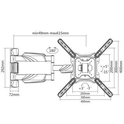 Držiak pre monitor / TV 23-55" na stenu, max 35kg, rameno 610mm, VESA do 400x400, čierny