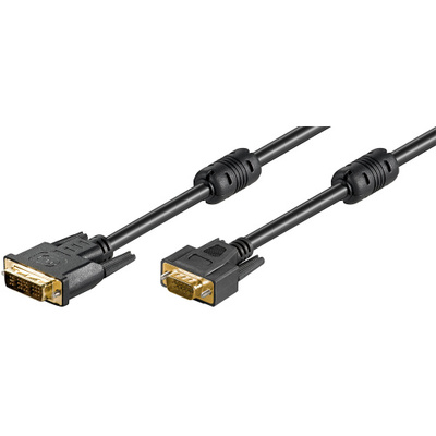Kábel DVI-I/VGA M/M 2m, ferrite, tienený, prepojovací, čierny, G pozl. kon.