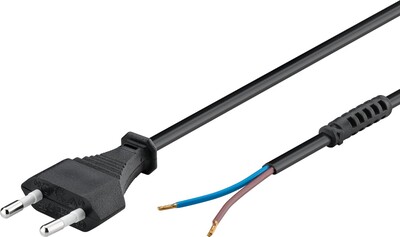 Kábel sieťový 230V, 2pin vidlica (CEE7/16) priama - dutinky, 1.5m, 0.75mm², 2.5A, surový 2, čierny