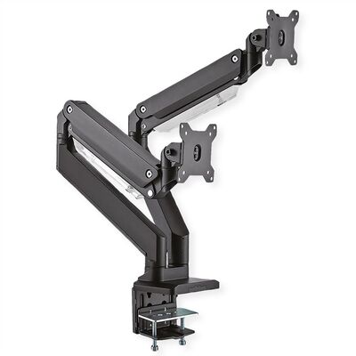 Držiak pre 2x monitor na stôl, úchyt o dosku, pneumatický, max 15kg, rameno 526mm VESA 75/100 čierny