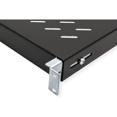 19" Polica 500mm, max. 50kg, 1U, sada skrutiek a podložiek v balení, čierna