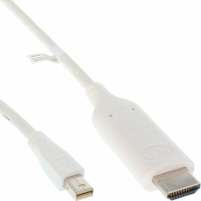 Kábel DisplayPort mini na HDMI M/M 5m, jednosmerný, 4K@60Hz UHD, audio, biely, pozl. konektor, slim