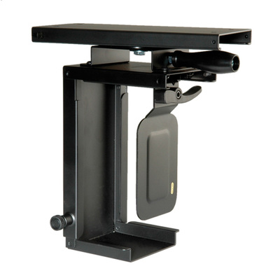 Držiak PC pod dosku stola, max 10kg pre PC široké 50-100mm, výška 200-358mm, otočný, čierny, MINI