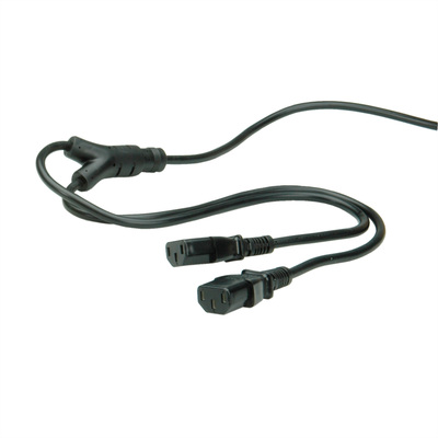 Kábel sieťový 230V, vidlica (CEE7/7) lomená - 2x C13, 2m, 1.00mm², Y-Kábel, čierny