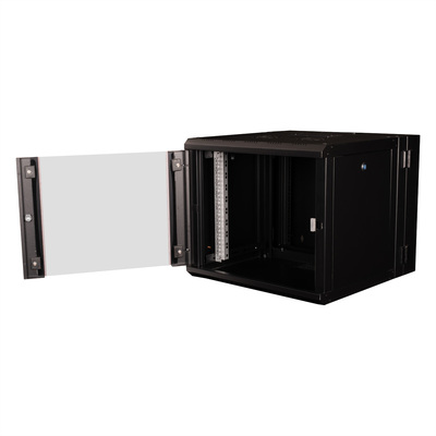 19" Rack na stenu 9U, čierny, 505x600x600mm (HxWxD), RAL9005, PRO, otočný (2-dielny)