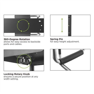 Držiak PC pod dosku stola, max 30kg pre PC široké 123-253mm, výška 357-557mm, otočný, čierny/sivý
