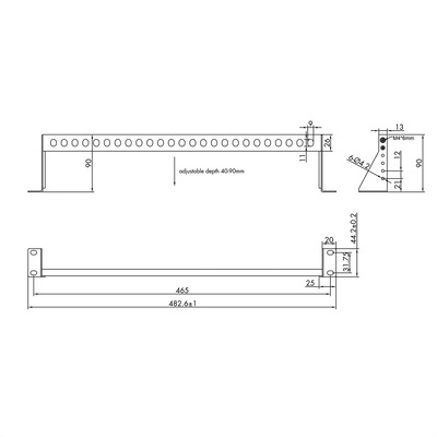 19" Panel vyväzovací, 1U, kovová, čierny